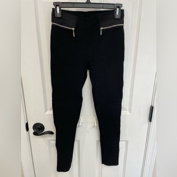 ZARA Basic Moto Zip Detail Ribbed Knee Exposed Elastic Waist Pant Women’s Size S - Picture 1 of 8